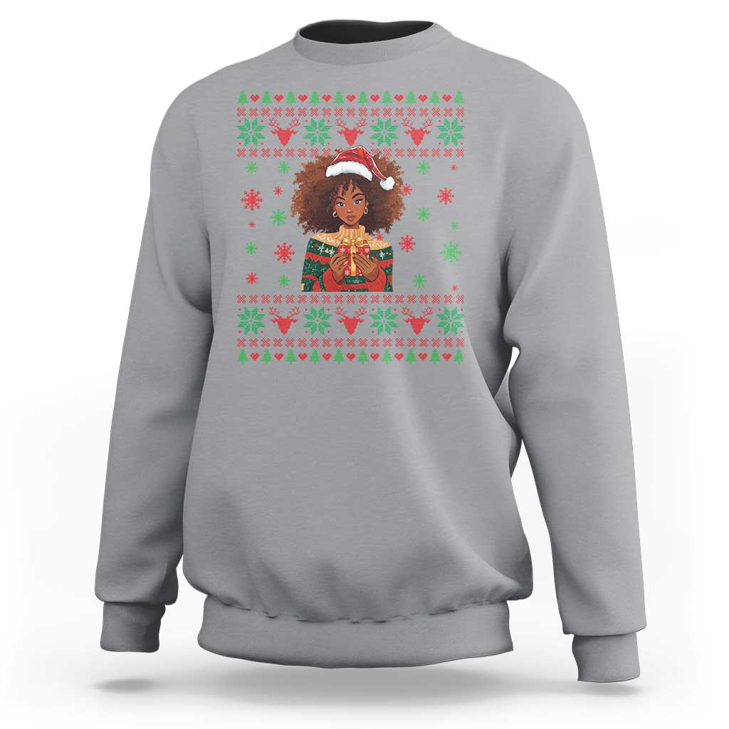 Black Queen Christmas Sweatshirt African American Girl Black Pride - Wonder Print Shop