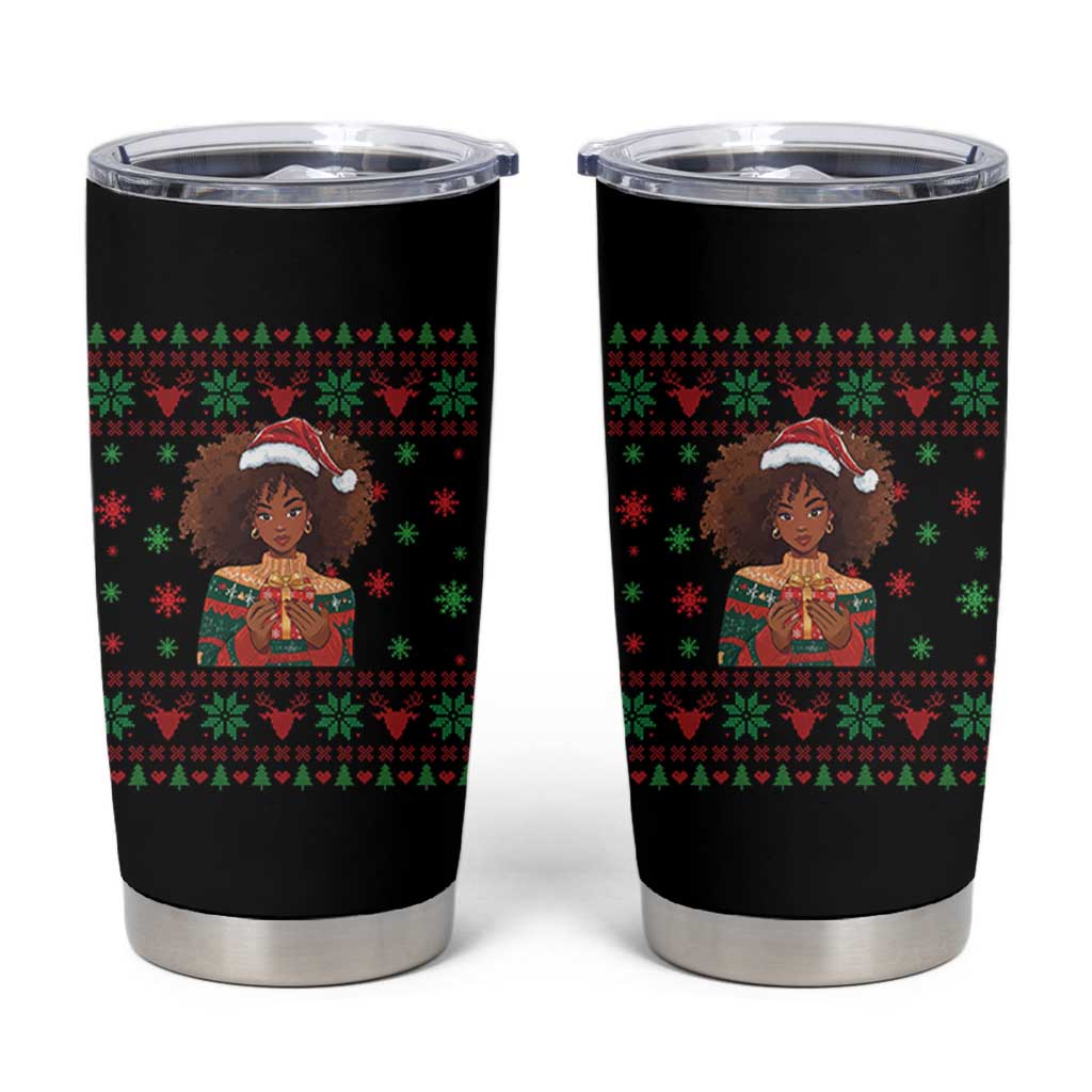 Black Queen Christmas Tumbler Cup African American Girl Black Pride - Wonder Print Shop