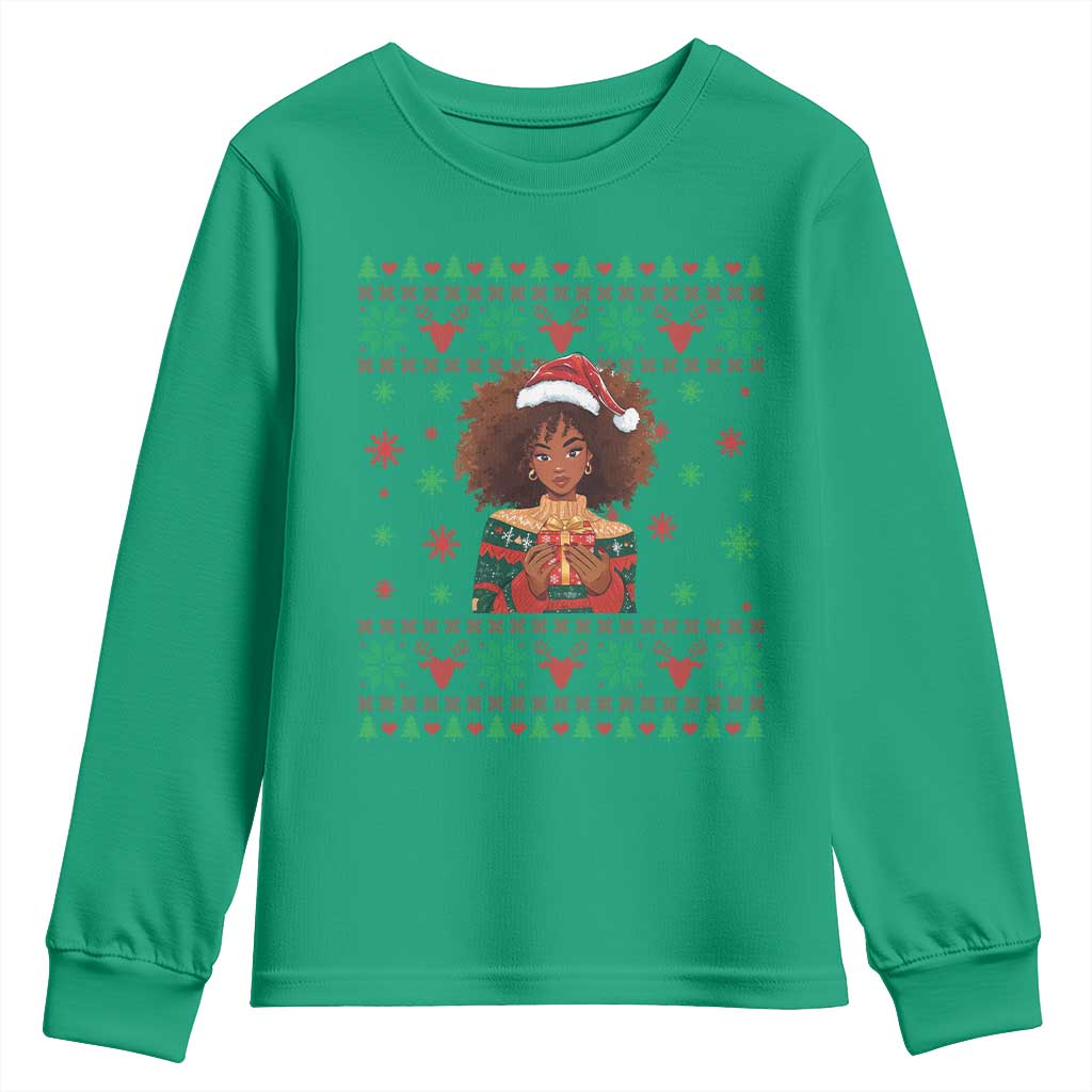 Black Queen Christmas Youth Sweatshirt African American Girl Black Pride - Wonder Print Shop