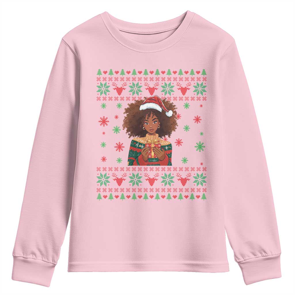 Black Queen Christmas Youth Sweatshirt African American Girl Black Pride - Wonder Print Shop