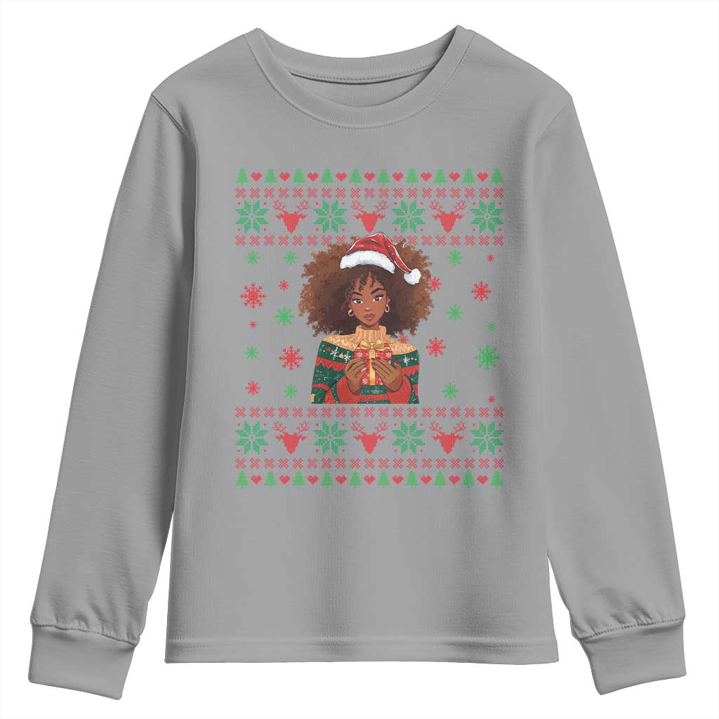 Black Queen Christmas Youth Sweatshirt African American Girl Black Pride - Wonder Print Shop