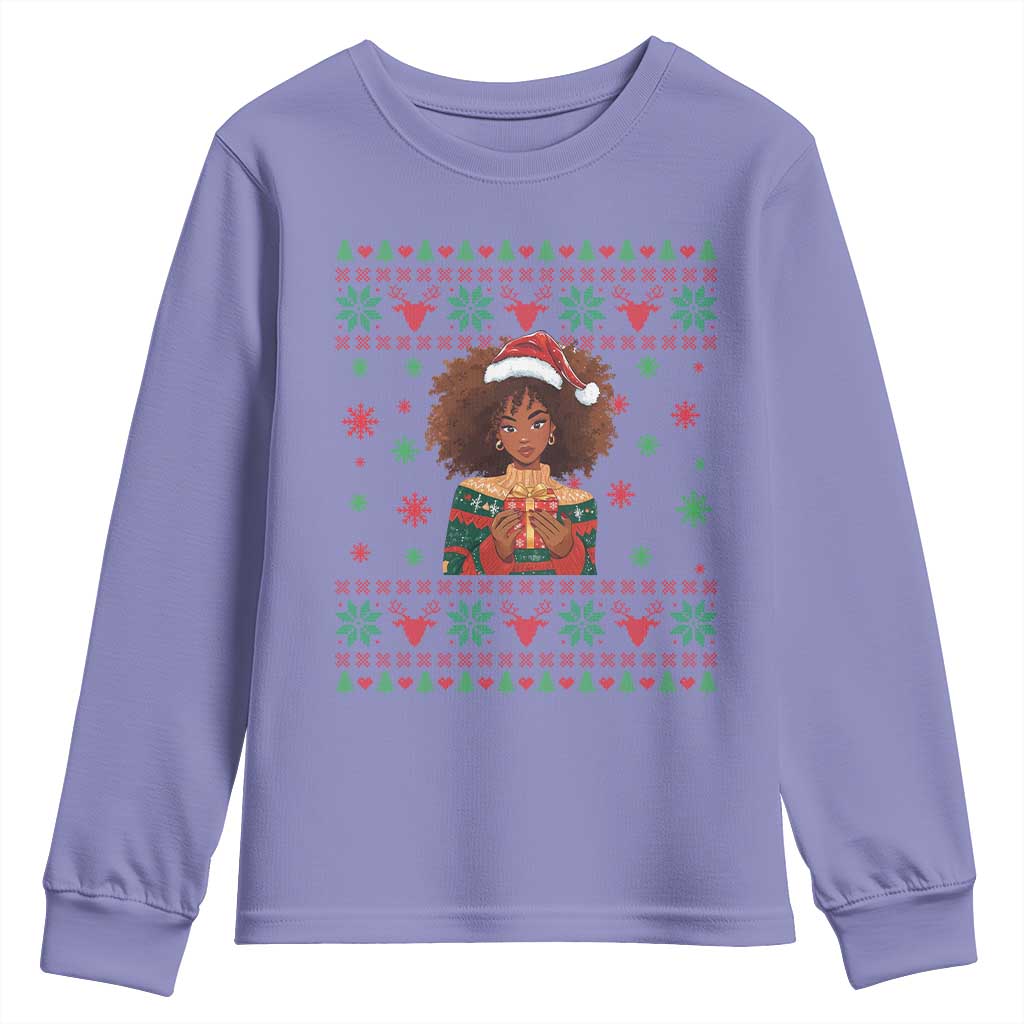 Black Queen Christmas Youth Sweatshirt African American Girl Black Pride - Wonder Print Shop