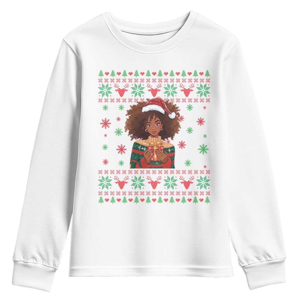 Black Queen Christmas Youth Sweatshirt African American Girl Black Pride - Wonder Print Shop
