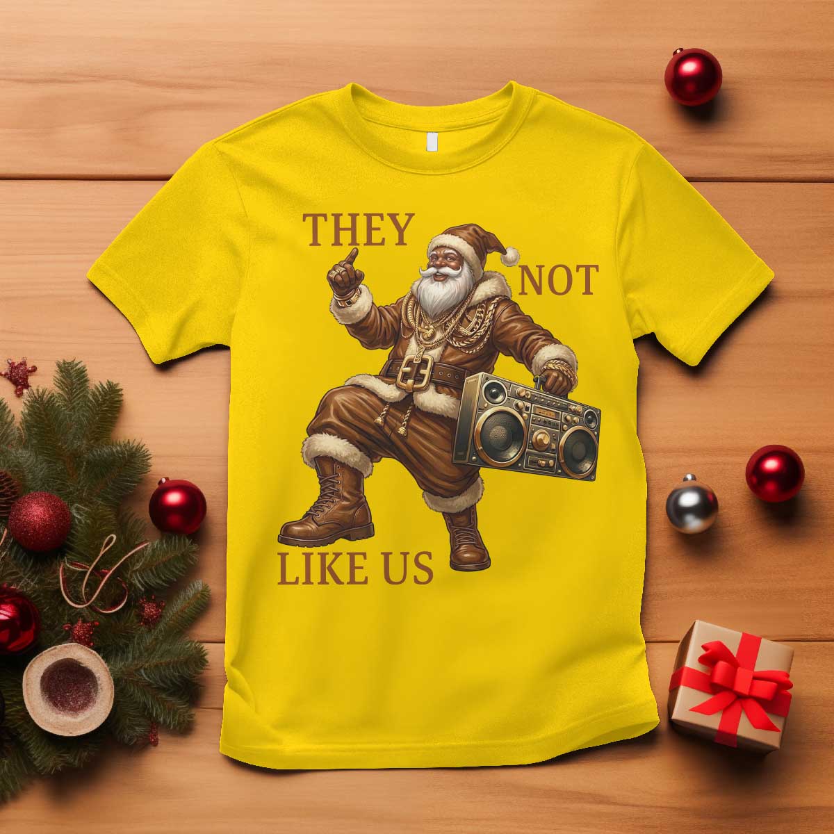 They Not Like Us T Shirt Funny Christmas Black Santa Claus - Wonder Print Shop