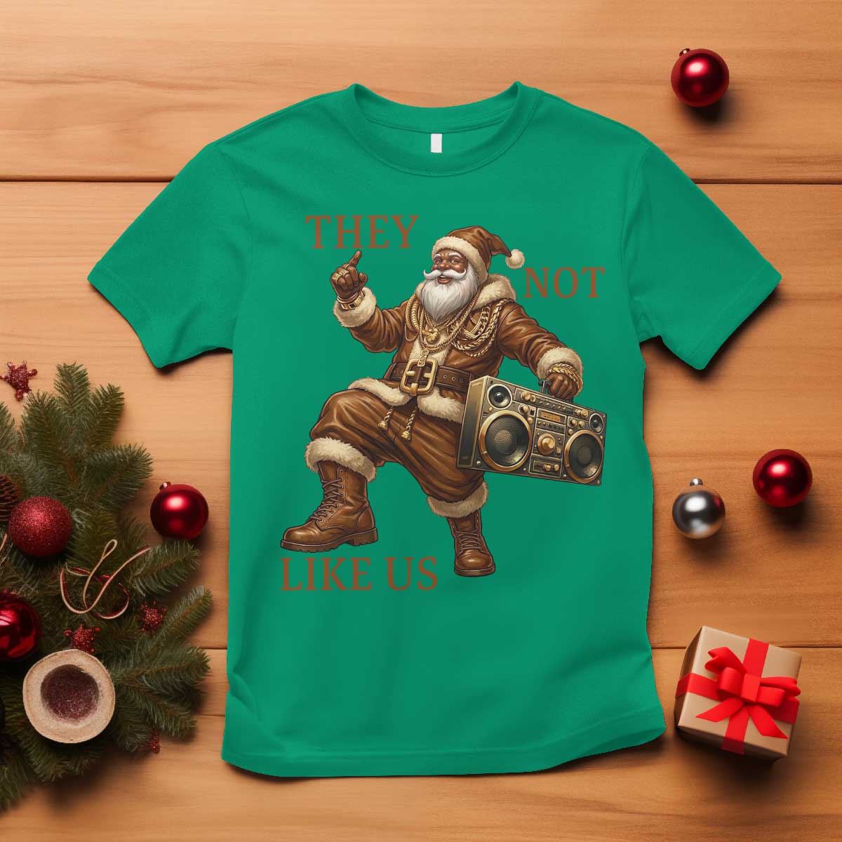 They Not Like Us T Shirt Funny Christmas Black Santa Claus - Wonder Print Shop