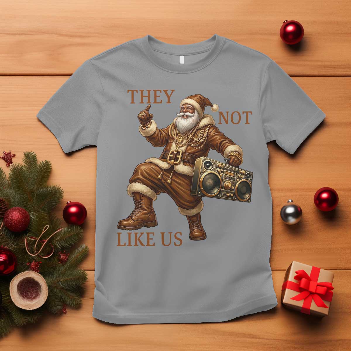 They Not Like Us T Shirt Funny Christmas Black Santa Claus - Wonder Print Shop