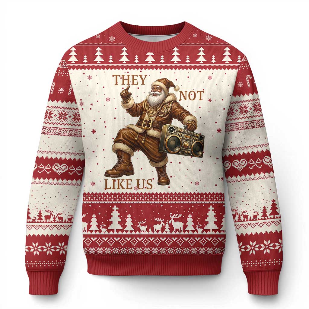 They Not Like Us Ugly Christmas Sweater Funny Xmas Black Santa Claus - Wonder Print Shop
