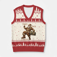 They Not Like Us V-Neck Knit Sweater Vest Funny Xmas Black Santa Claus - Wonder Print Shop