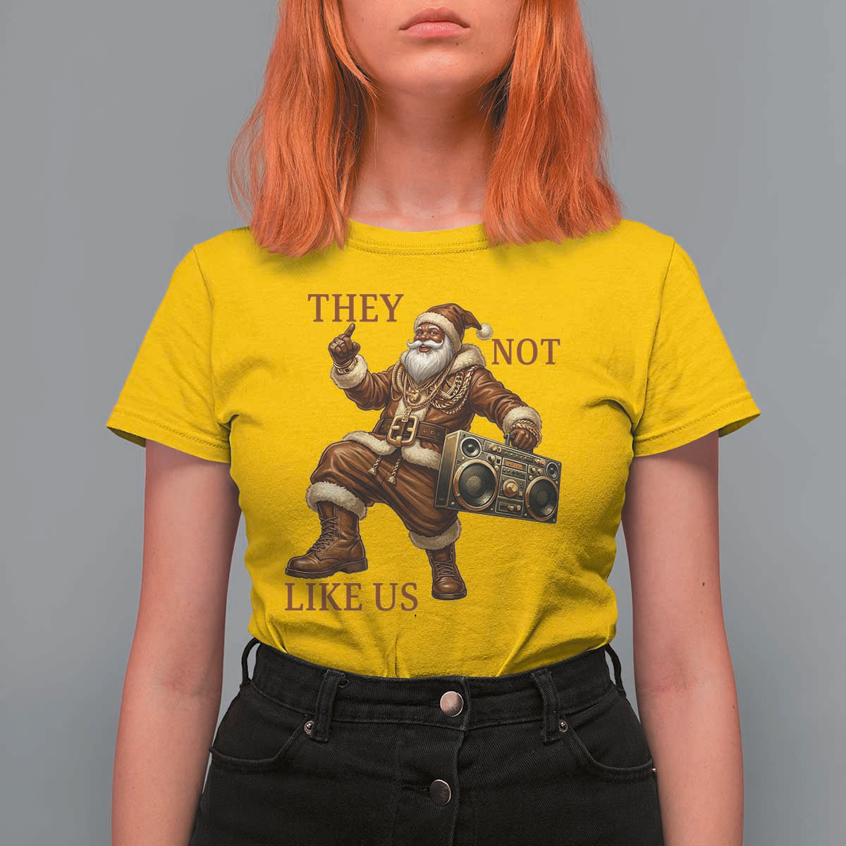 They Not Like Us T Shirt For Women Funny Christmas Black Santa Claus - Wonder Print Shop