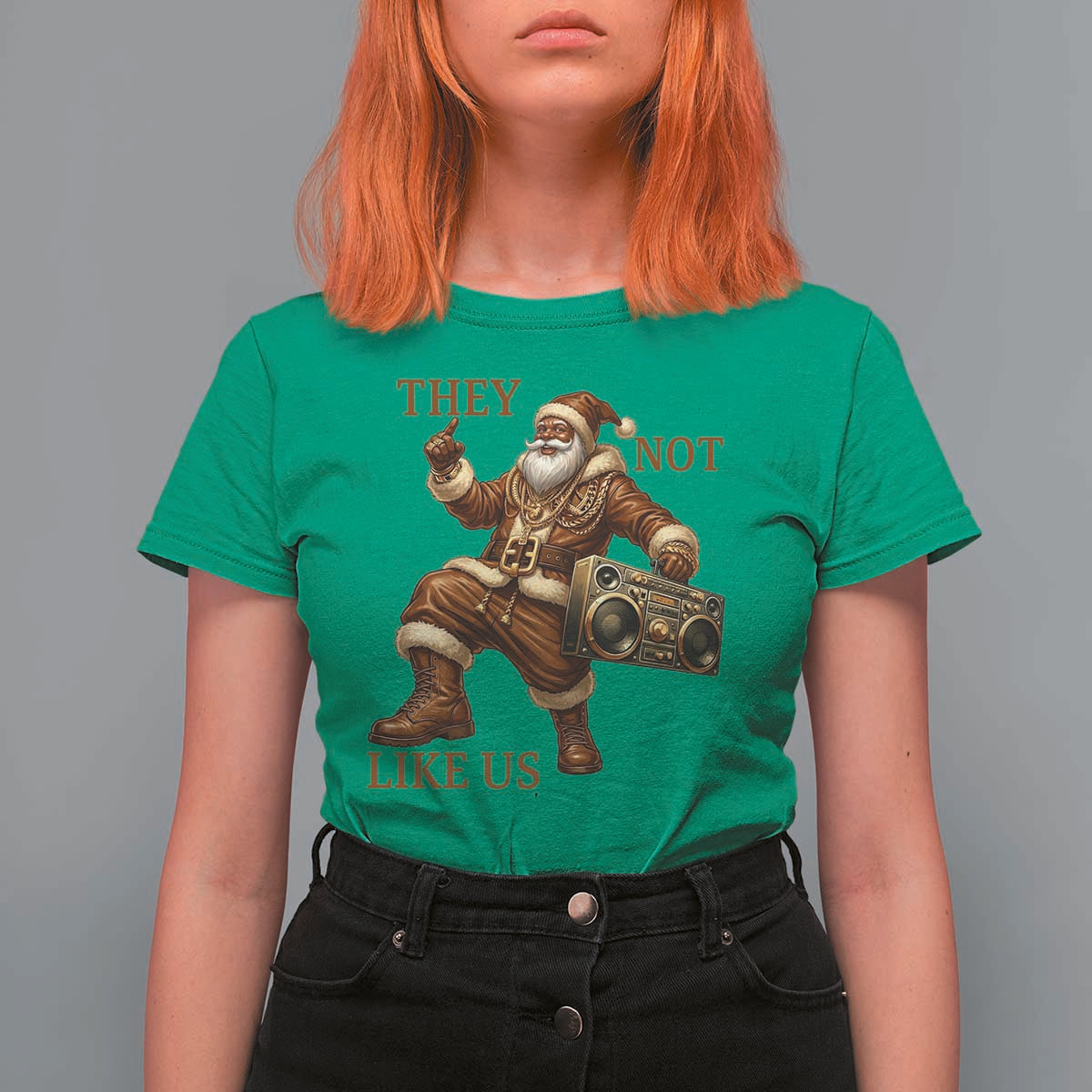 They Not Like Us T Shirt For Women Funny Christmas Black Santa Claus - Wonder Print Shop