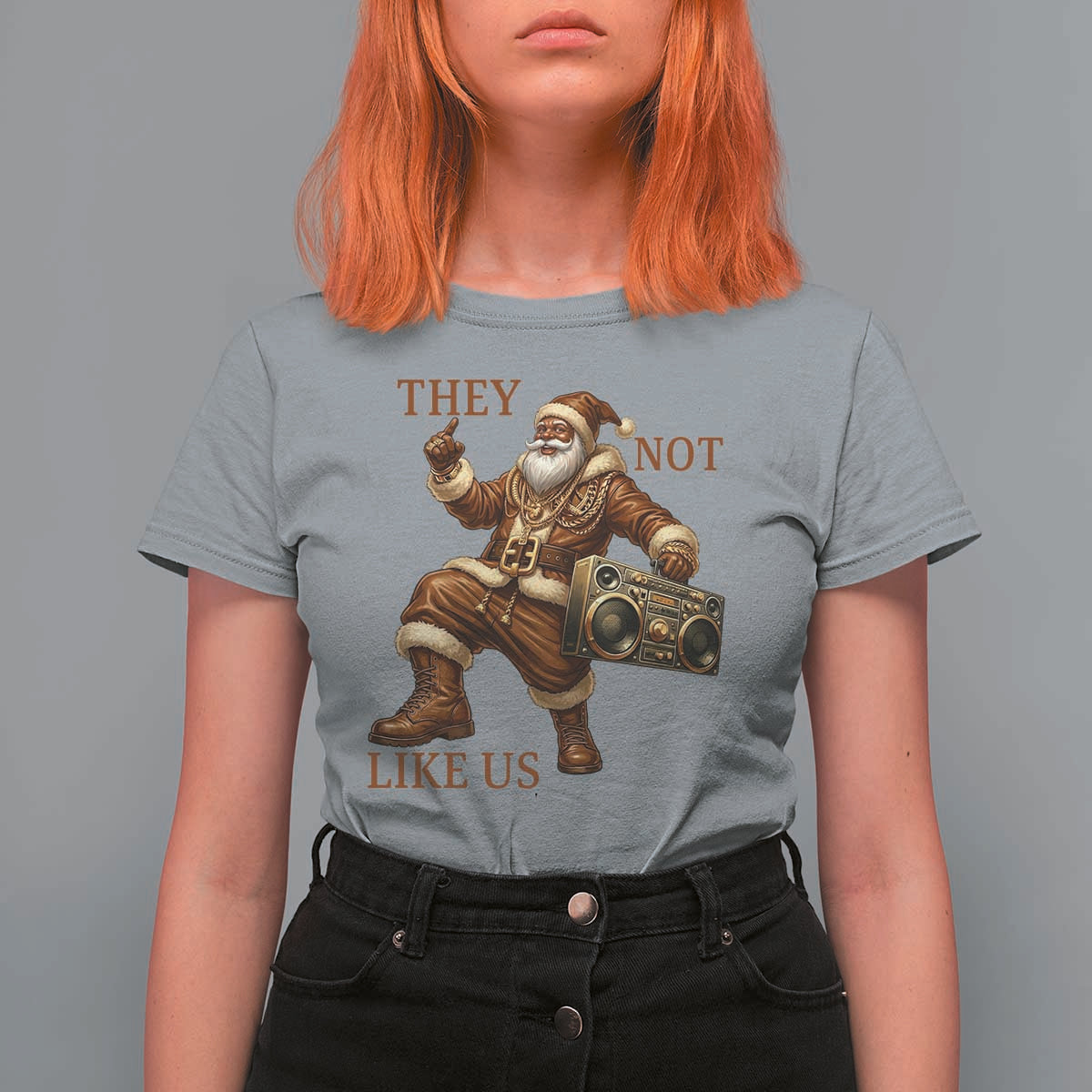 They Not Like Us T Shirt For Women Funny Christmas Black Santa Claus - Wonder Print Shop