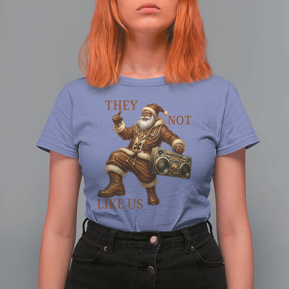 They Not Like Us T Shirt For Women Funny Christmas Black Santa Claus - Wonder Print Shop