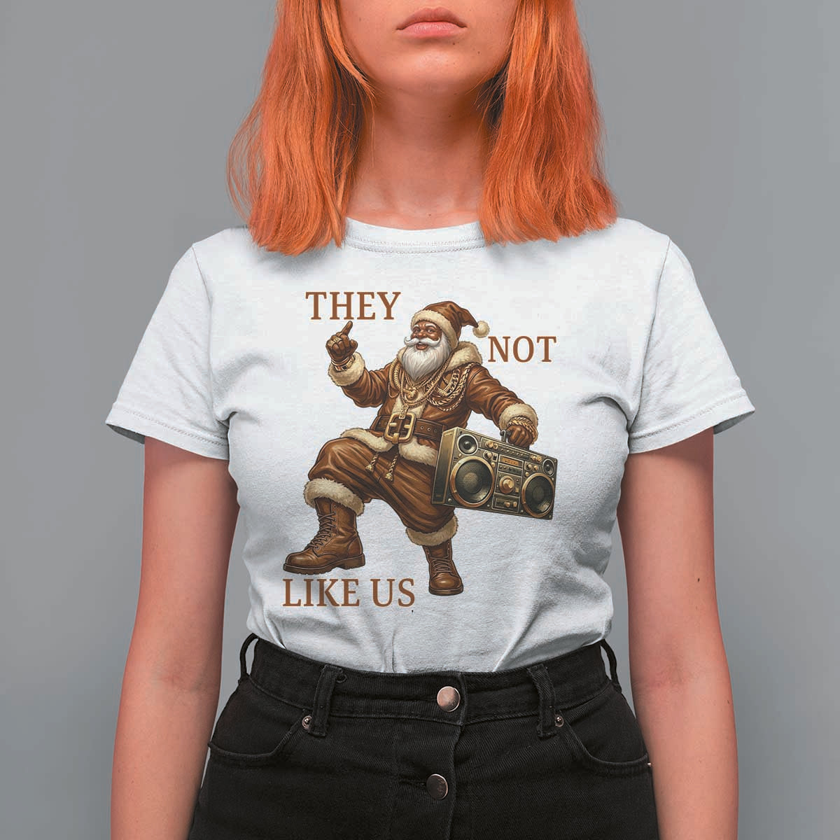 They Not Like Us T Shirt For Women Funny Christmas Black Santa Claus - Wonder Print Shop