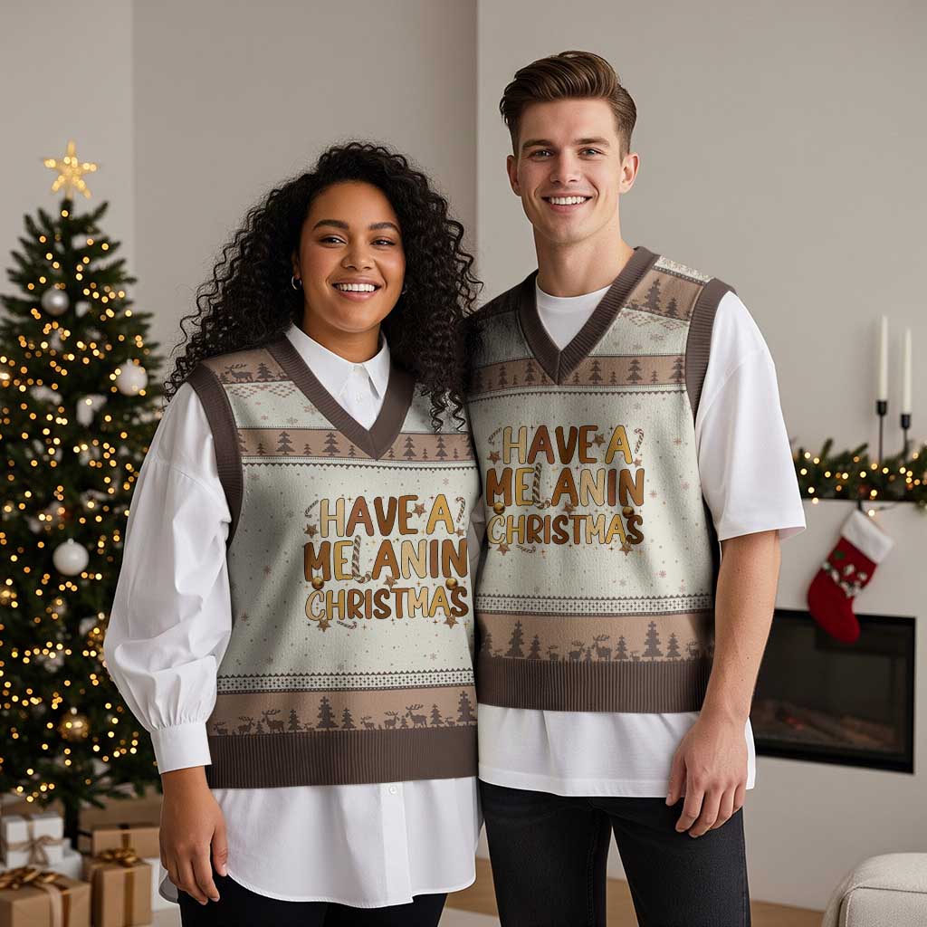 Funny Black Pride Have A Melanin Xmas V-Neck Knit Sweater Vest Culture Gift - Wonder Print Shop