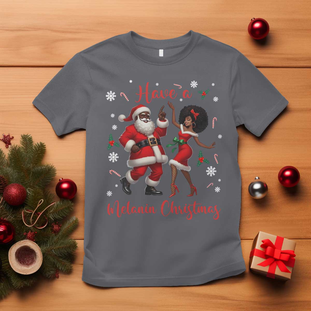 Have A Melanin Christmas T Shirt Funny Dancing Santa And Mrs Claus Culture Gift - Wonder Print Shop