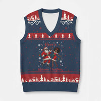 Have A Melanin Xmas V-Neck Knit Sweater Vest Funny Dancing Santa And Mrs Claus Culture Gift - Wonder Print Shop