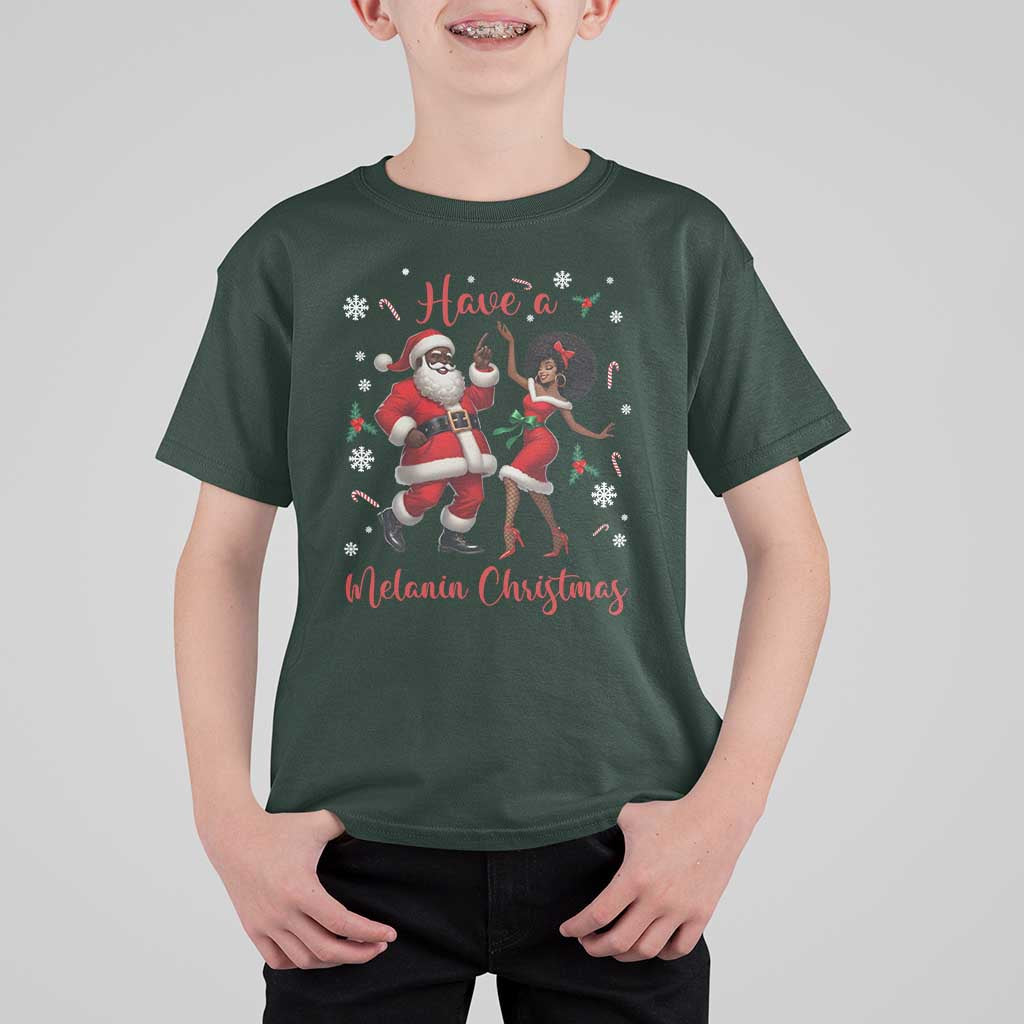 Have A Melanin Christmas T Shirt For Kid Funny Dancing Santa And Mrs Claus Culture Gift - Wonder Print Shop