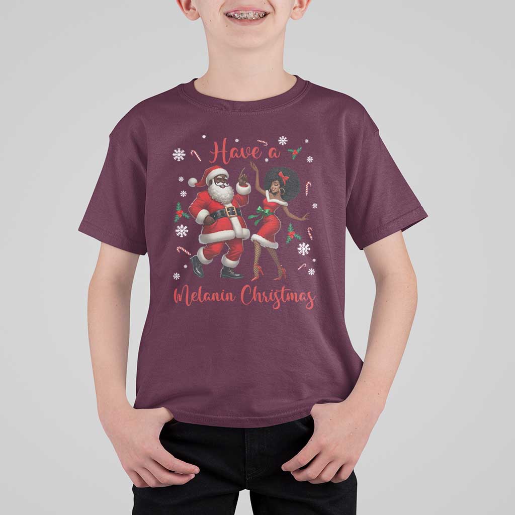 Have A Melanin Christmas T Shirt For Kid Funny Dancing Santa And Mrs Claus Culture Gift - Wonder Print Shop