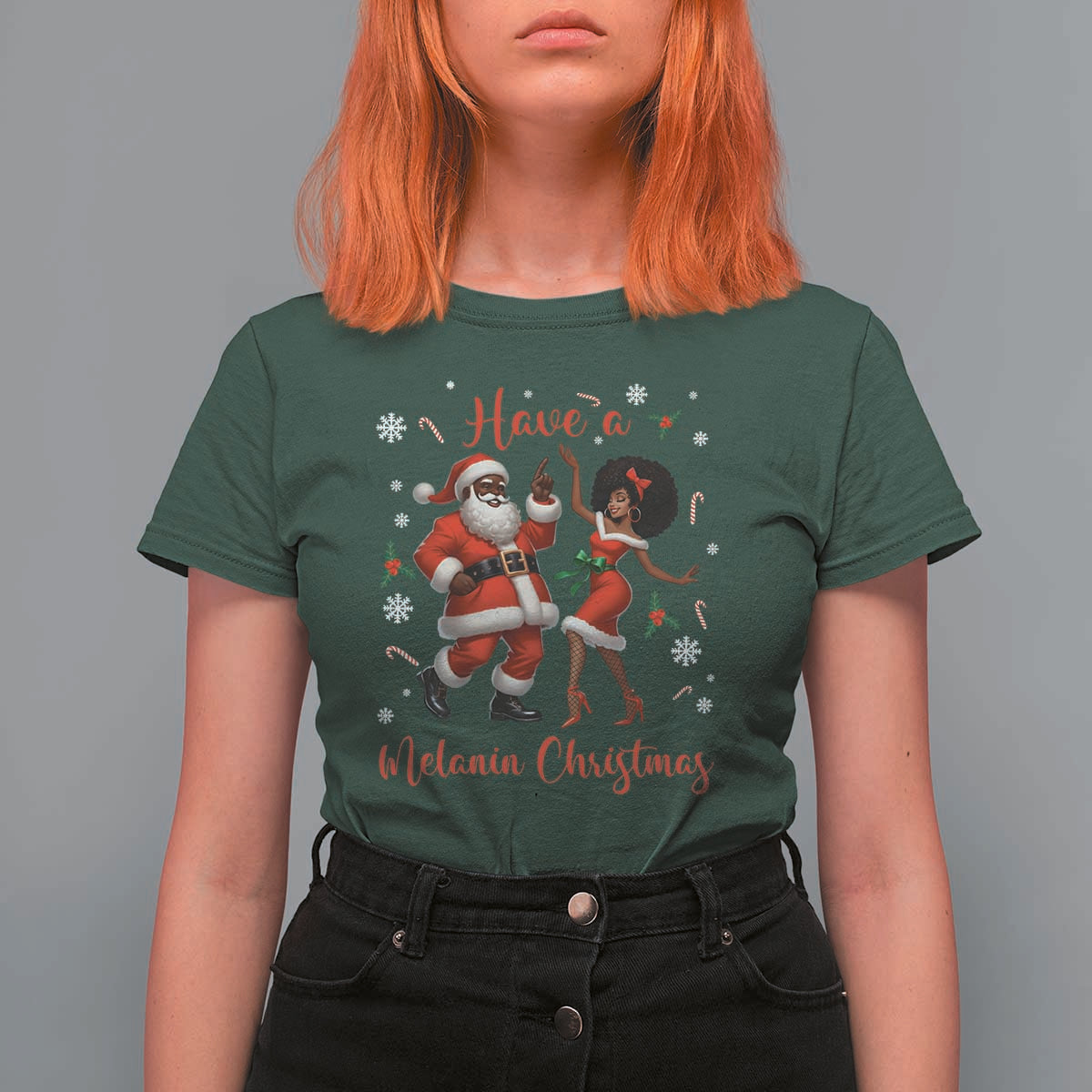 Have A Melanin Christmas T Shirt For Women Funny Dancing Santa And Mrs Claus Culture Gift - Wonder Print Shop