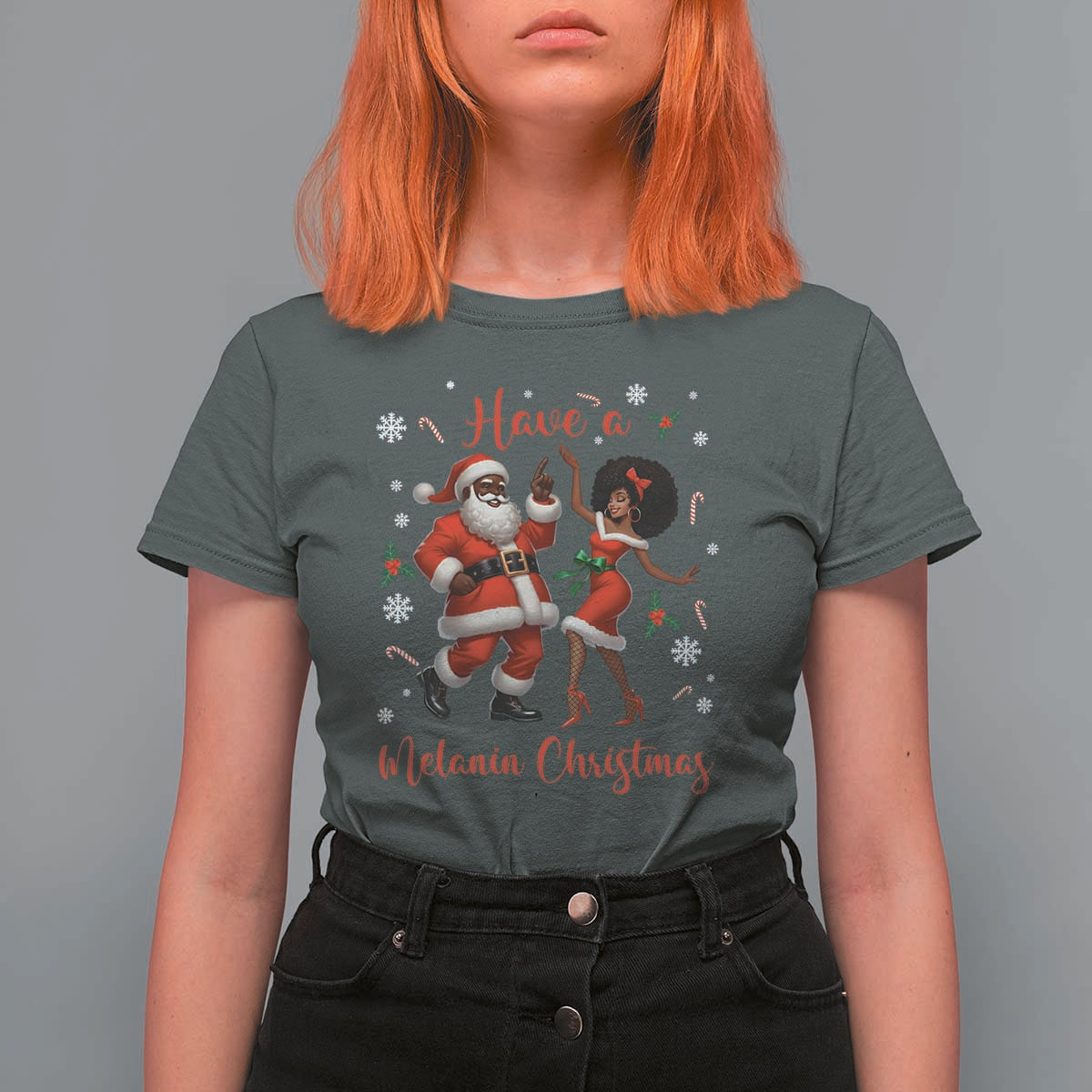 Have A Melanin Christmas T Shirt For Women Funny Dancing Santa And Mrs Claus Culture Gift - Wonder Print Shop