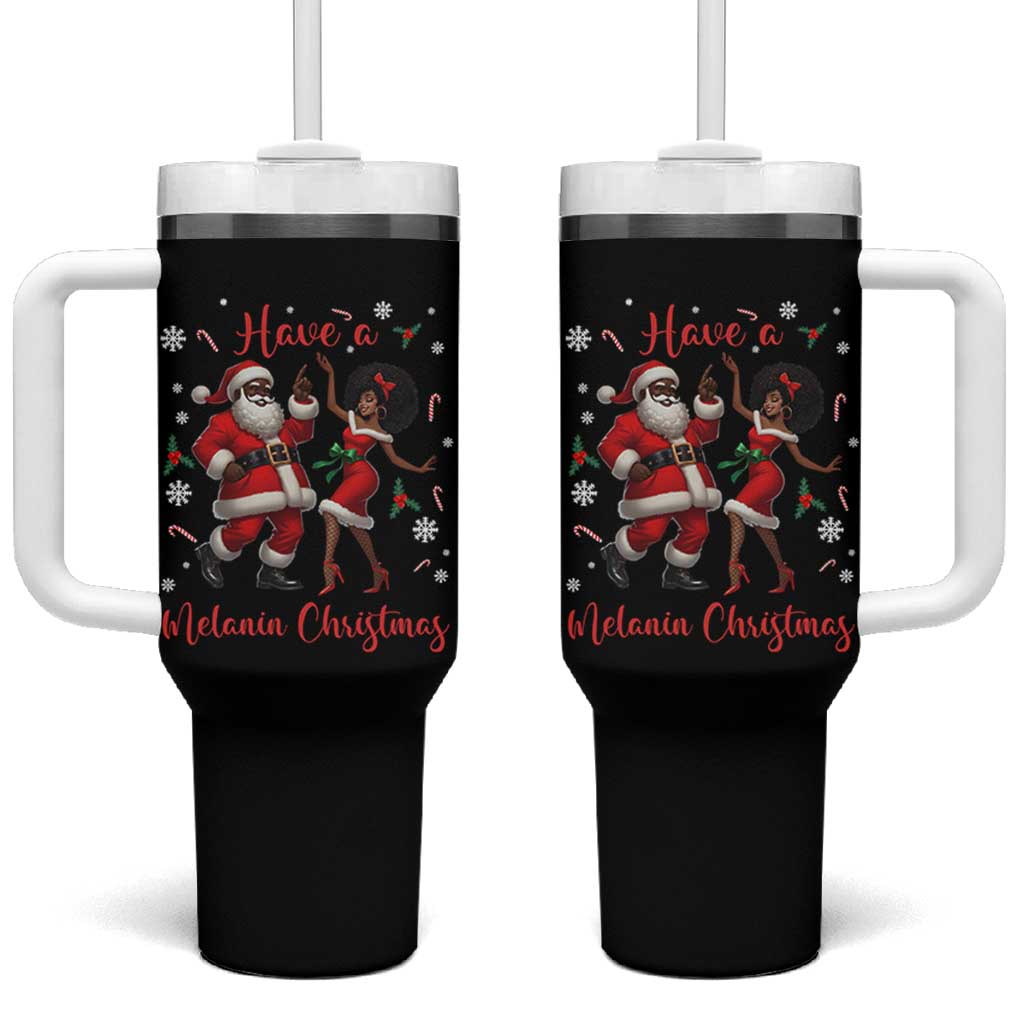 Have A Melanin Christmas Tumbler With Handle Funny Dancing Santa And Mrs Claus Culture Gift - Wonder Print Shop