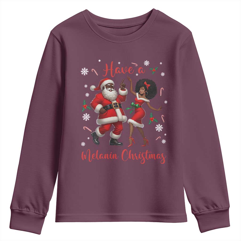 Have A Melanin Christmas Youth Sweatshirt Funny Dancing Santa And Mrs Claus Culture Gift - Wonder Print Shop