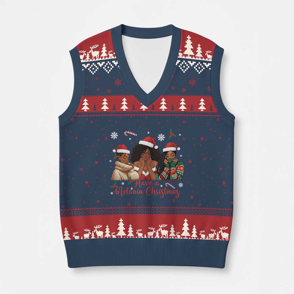 Have A Melanin Xmas V-Neck Knit Sweater Vest Black Girl Xmas Gift - Wonder Print Shop