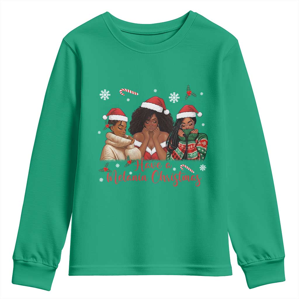 Have A Melanin Christmas Youth Sweatshirt Black Girl Xmas Gift - Wonder Print Shop