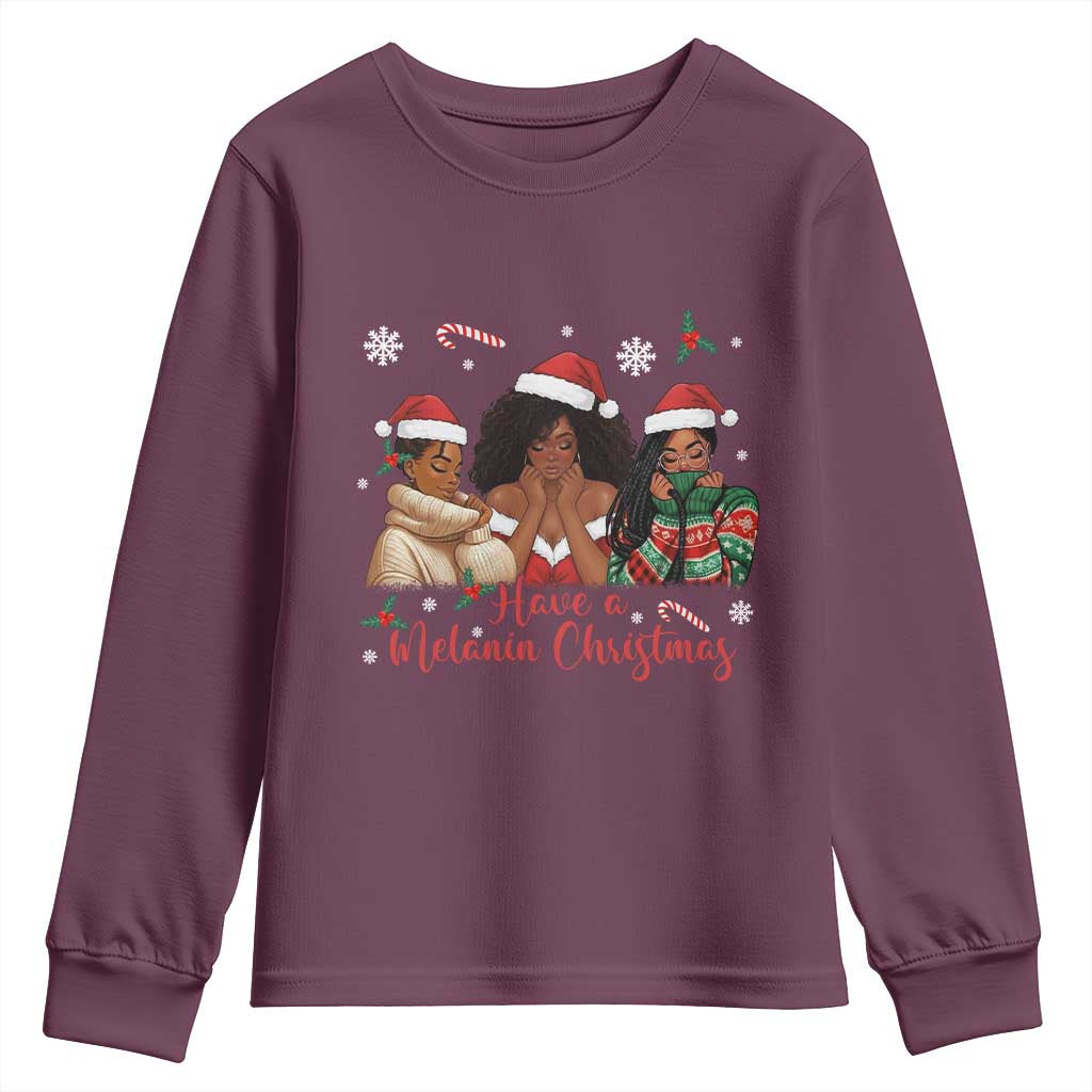 Have A Melanin Christmas Youth Sweatshirt Black Girl Xmas Gift - Wonder Print Shop