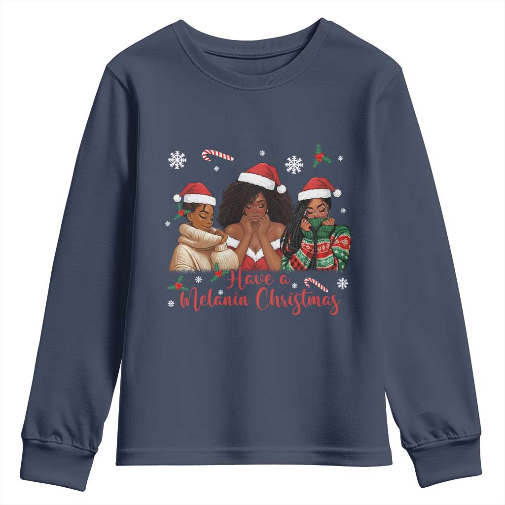 Have A Melanin Christmas Youth Sweatshirt Black Girl Xmas Gift - Wonder Print Shop