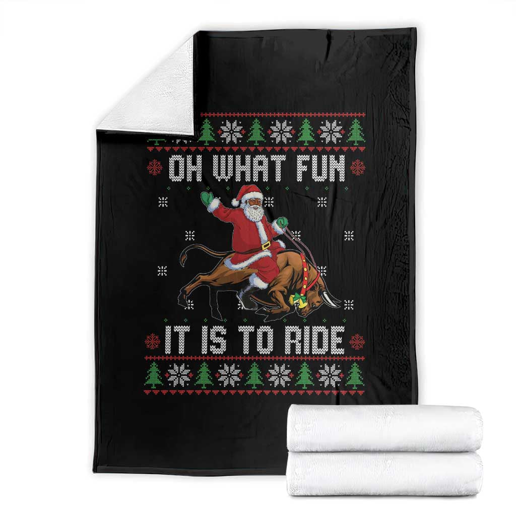 Oh What Fun It Is To Ride Throw Blanket Black Santa Bull Rider Ugly Christmas Gift - Wonder Print Shop