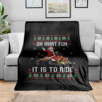 Oh What Fun It Is To Ride Throw Blanket Black Santa Bull Rider Ugly Christmas Gift - Wonder Print Shop