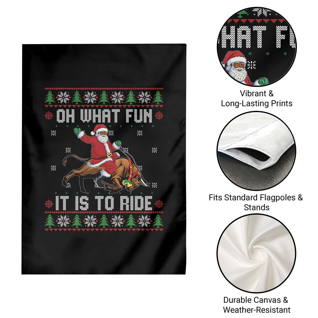 Oh What Fun It Is To Ride Garden Flag Black Santa Bull Rider Ugly Christmas Gift - Wonder Print Shop