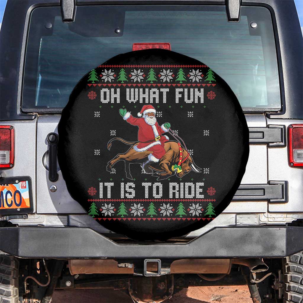 Oh What Fun It Is To Ride Spare Tire Cover Black Santa Bull Rider Ugly Christmas Gift - Wonder Print Shop