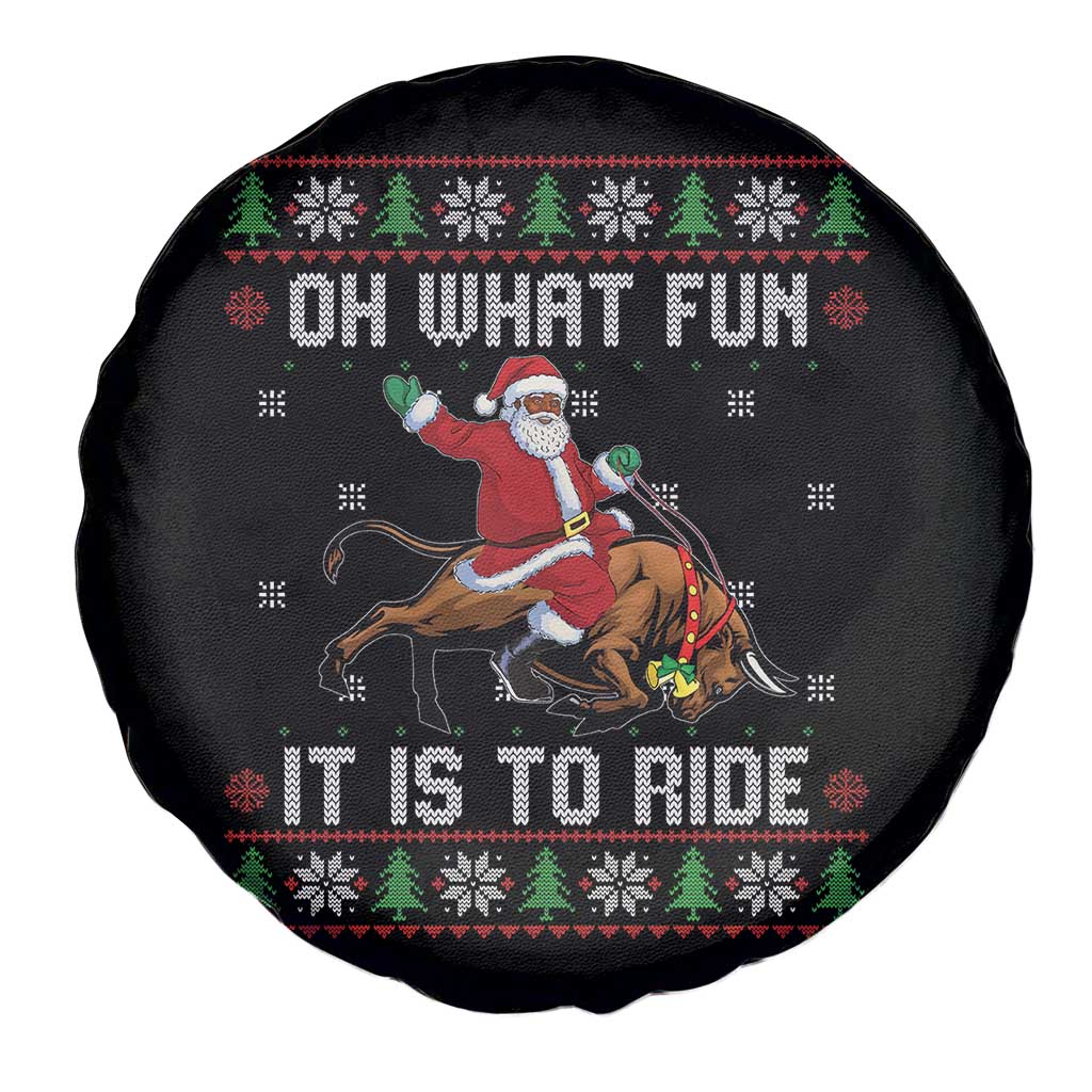 Oh What Fun It Is To Ride Spare Tire Cover Black Santa Bull Rider Ugly Christmas Gift - Wonder Print Shop