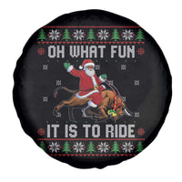 Oh What Fun It Is To Ride Spare Tire Cover Black Santa Bull Rider Ugly Christmas Gift - Wonder Print Shop