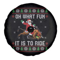 Oh What Fun It Is To Ride Spare Tire Cover Black Santa Bull Rider Ugly Christmas Gift - Wonder Print Shop