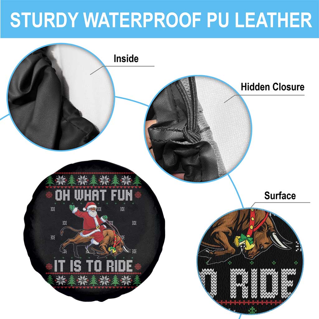 Oh What Fun It Is To Ride Spare Tire Cover Black Santa Bull Rider Ugly Christmas Gift - Wonder Print Shop