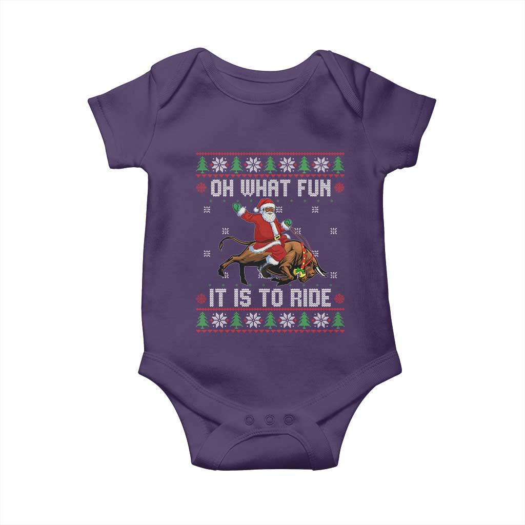 Oh What Fun It Is To Ride Baby Onesie Black Santa Bull Rider Ugly Christmas Gift - Wonder Print Shop