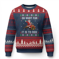 Oh What Fun It Is To Ride Ugly Christmas Sweater Black Santa Bull Rider Ugly Christmas Gift - Wonder Print Shop