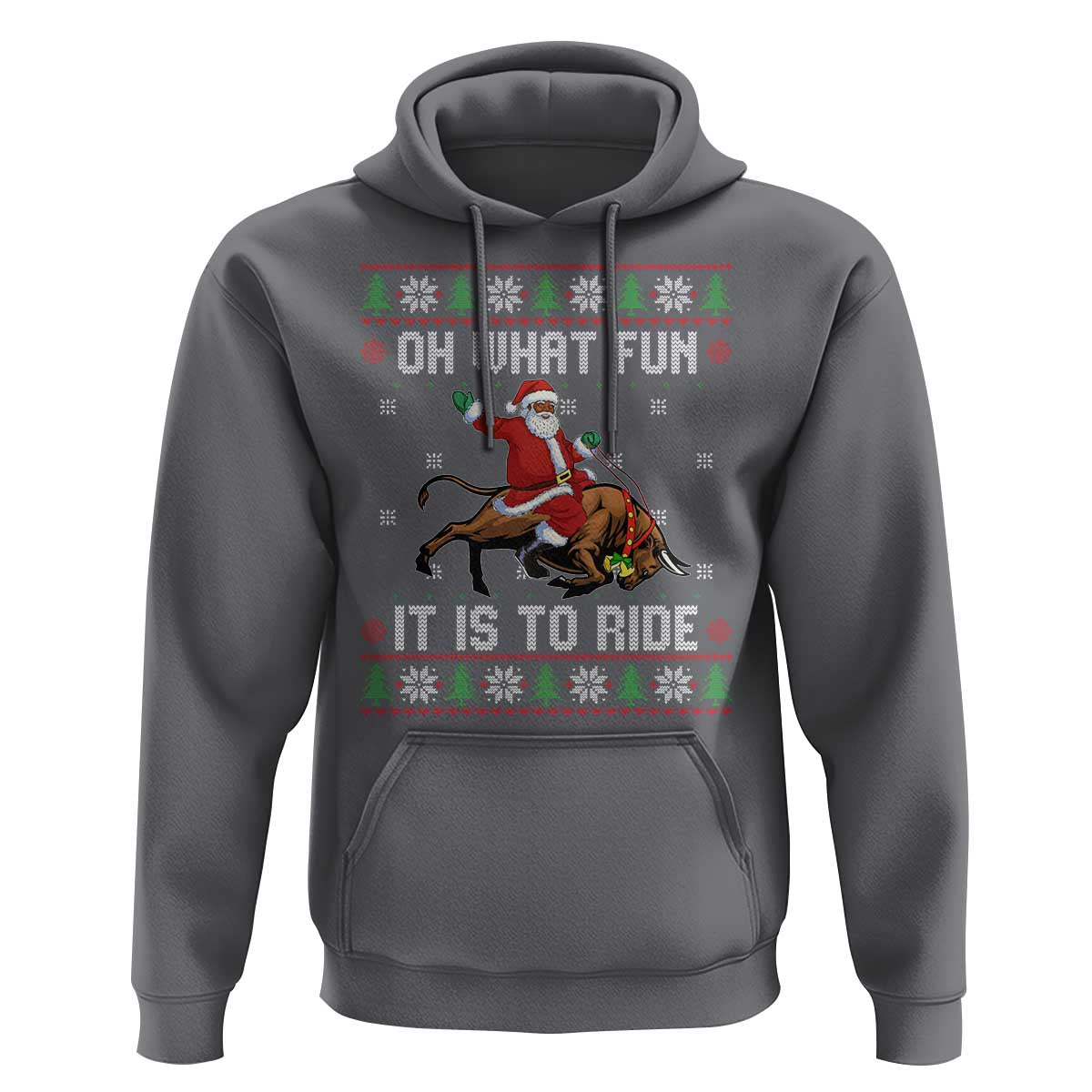 Oh What Fun It Is To Ride Hoodie Black Santa Bull Rider Ugly Christmas Gift - Wonder Print Shop