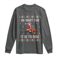 Oh What Fun It Is To Ride Long Sleeve Shirt Black Santa Bull Rider Ugly Christmas Gift - Wonder Print Shop