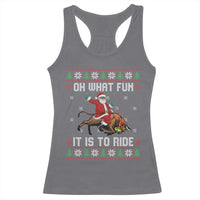Oh What Fun It Is To Ride Racerback Tank Top Black Santa Bull Rider Ugly Christmas Gift - Wonder Print Shop