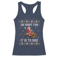 Oh What Fun It Is To Ride Racerback Tank Top Black Santa Bull Rider Ugly Christmas Gift - Wonder Print Shop