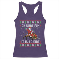 Oh What Fun It Is To Ride Racerback Tank Top Black Santa Bull Rider Ugly Christmas Gift - Wonder Print Shop