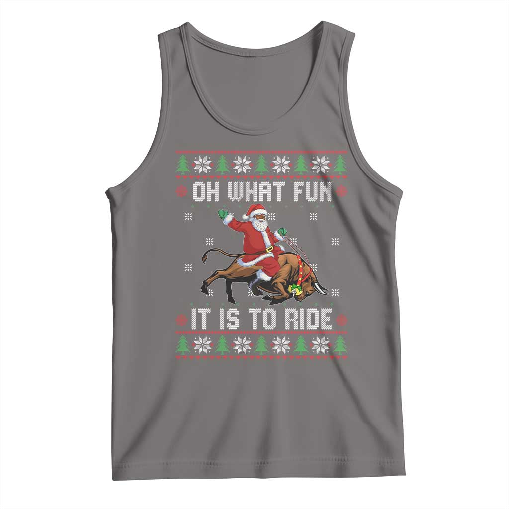 Oh What Fun It Is To Ride Tank Top Black Santa Bull Rider Ugly Christmas Gift - Wonder Print Shop