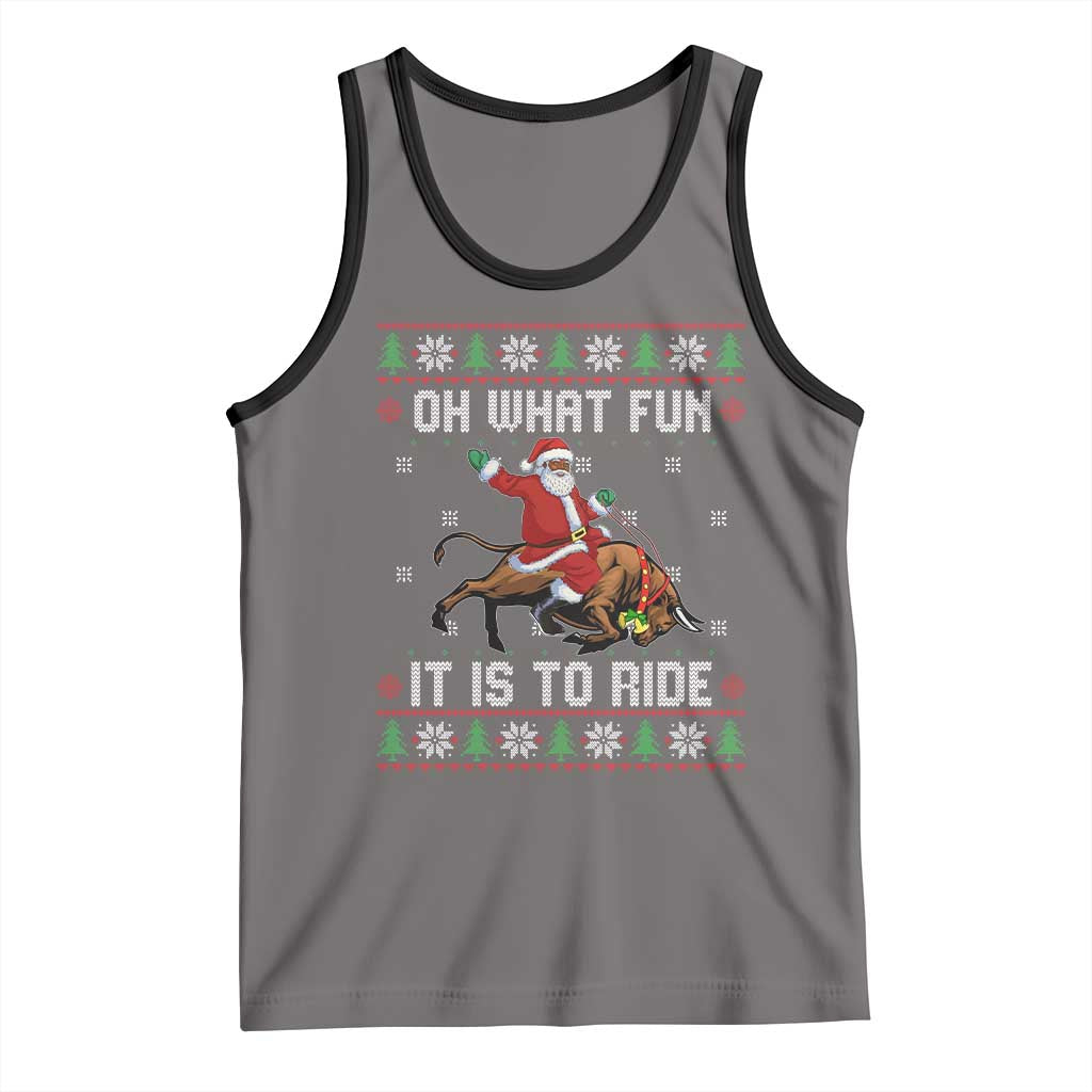 Oh What Fun It Is To Ride Tank Top Black Santa Bull Rider Ugly Christmas Gift - Wonder Print Shop