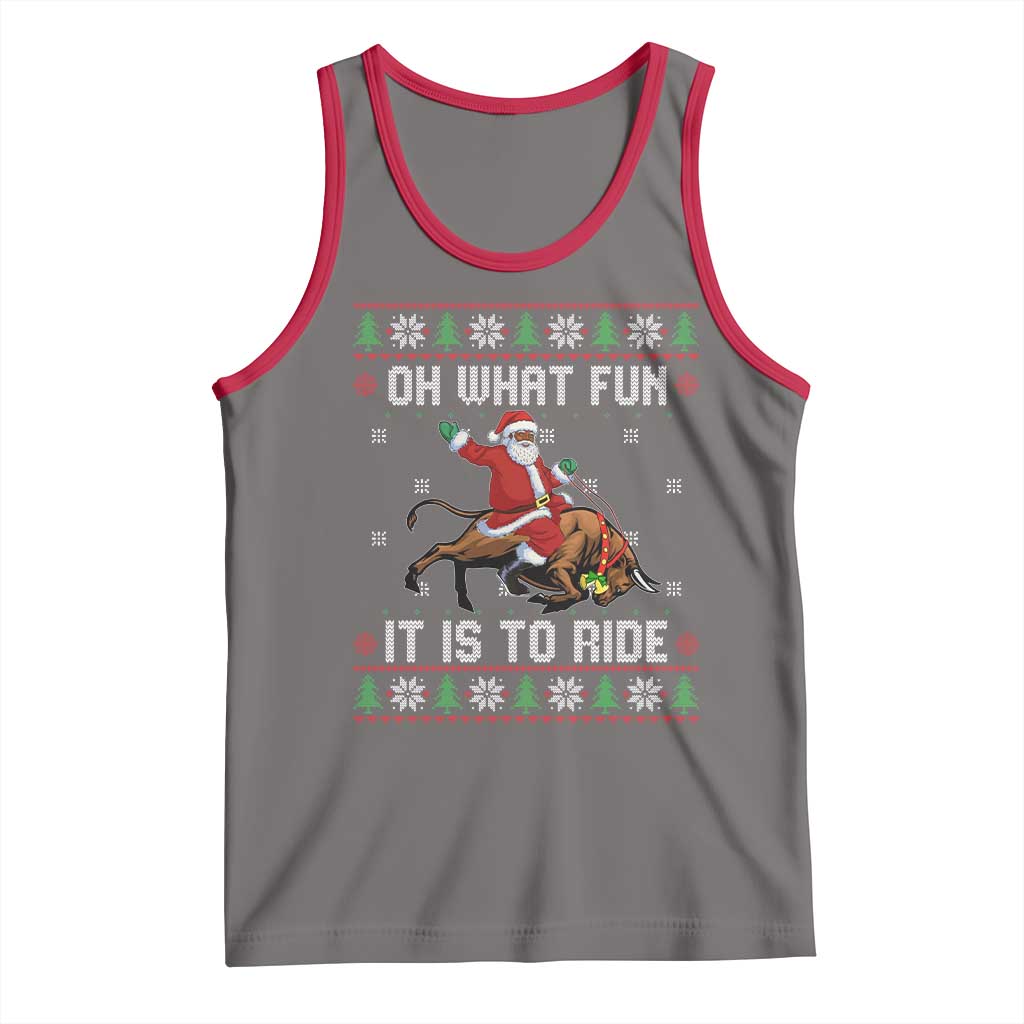 Oh What Fun It Is To Ride Tank Top Black Santa Bull Rider Ugly Christmas Gift - Wonder Print Shop