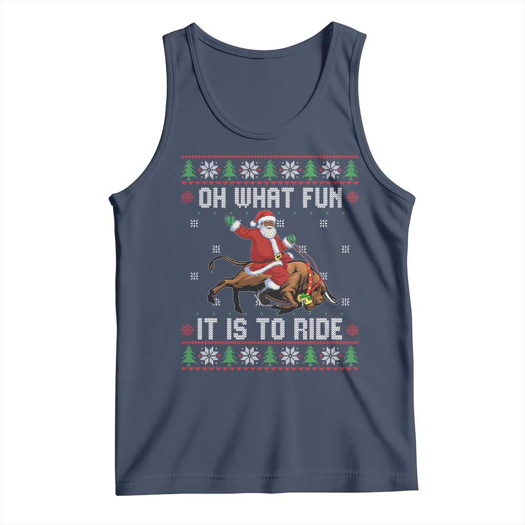 Oh What Fun It Is To Ride Tank Top Black Santa Bull Rider Ugly Christmas Gift - Wonder Print Shop