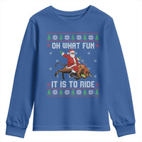 Oh What Fun It Is To Ride Youth Sweatshirt Black Santa Bull Rider Ugly Christmas Gift - Wonder Print Shop